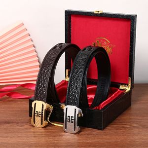 Nouvelle <span class=keywords><strong>ceinture</strong></span> automatique en acier tressé en cuir de vache à imprimé crocodile <span class=keywords><strong>pour</strong></span> hommes - Product Image 3