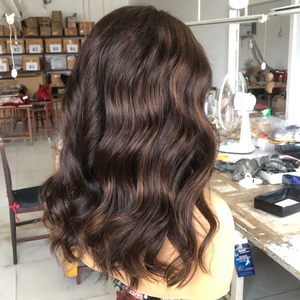 Peluca de Cabello Humano Ondulado con Reflejos <span class=keywords><strong>Balayage</strong></span> Marrón <span class=keywords><strong>Castaño</strong></span> Intenso, Encaje Indetectable, Transpirable, para Uso Diario - Product Image 6