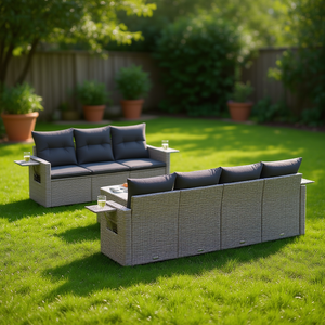 Modular Gray PE Rattan Garden <b>Sofa</b> <b>Set</b> Outdoor Furniture Collection Contemporary Design High Density Foam Cushions - Product Image 2