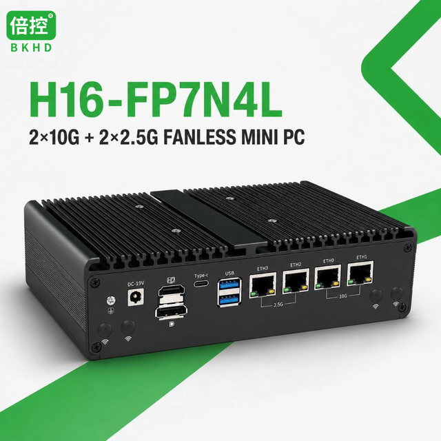 BKHD H16-FP7N4L AMD Ryzen 7 8845HS Ryzen 5 7640HS Mini PC Dual 2.5G Intel Dual 10G Marvell Fanless Firewall Network Appliance