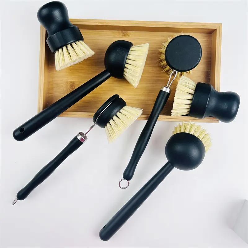 Kitchen Cleaning tool Wood Bamboo Scrub Cleaning Dish Brush Set Sisal Bristle Pot Brush