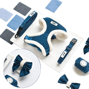 シェルパウィンターソフトフェイクスエードドッグベストカスタムデニムテディベア調節可能ハーネスクイックリリースバックル快適ファッションスカーフ - Product Image 5