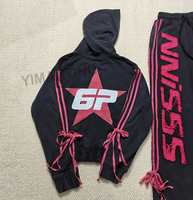 Conjunto Deportivo Personalizado para Mujer: Top Corto, Pantalones Largos Acampanados, Sudadera con Cremallera, Lavado Ácido, Bordado Desgastado y Parches