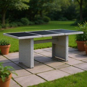 Light Grey Outdoor Garden <b>Table</b> Rattan <b>Plastic</b> Frame Contemporary Design <b>Patio</b> Furniture - Product Image 2