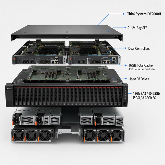 DE2000H Hybrid Flash Array SFF Gen2 4*32Gb FC 8*SFP+ 2*32GB Gen2 HDD 2U24 2.4TB Stock Storage Server