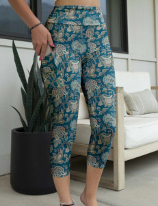 Leggings de yoga personnalisés invisibles à taille haute, pantalons en <span class=keywords><strong>latex</strong></span> gonflables, leggings à imprimé floral avec poches, vêtements pour femmes - Product Image 1