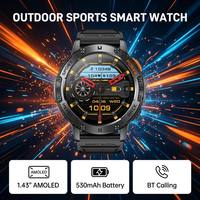 Montre connectée K65 prête à être expédiée, vente en gros d'usine, écran AMOLED de 1,43 pouces, batterie de 530 mAh, lampe torche LED, montre connectée sport