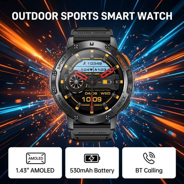Ready to Ship K65 Smart Watch Factory Wholesale 1.43" AMOLED Screen 530mAh Battery LED Flashlight Sport Smartwatch