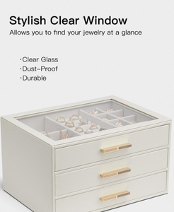 Joyero para mujer, organizador de joyas con tapa de cristal, <span class=keywords><strong>almacenamiento</strong></span> de 3 cajones, regalo de cumpleaños de Navidad, boda, <span class=keywords><strong>nube</strong></span>, blanco, lujo, elegante - Product Image 4