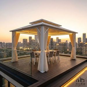 Best Value Aluminum Gazebo <b>Large</b> Outdoor Leisure <b>Tent</b> Waterproof Double Roof Pavilion With Curtains and LED for Backyard Upgrade - Product Image 2