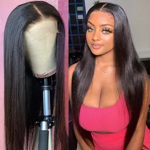 Perruques Lace Front brésiliennes vierges remy double drawn hair 28 pouces T lace middle part soyeux yaki straight Blend Human Hair Wigs