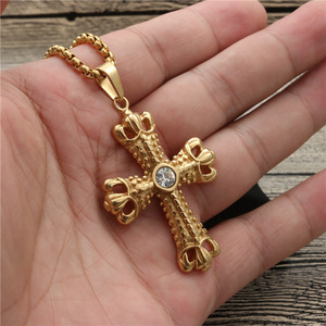 <b>Cross</b> Pendant Necklace Zinc Alloy Bezel Setting Gemstone For Men Women Fashion Jewelry Gift - Product Image 2