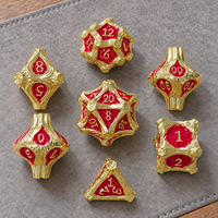 Jeu de dés en métal doré et rouge à bords tranchants, polyédriques pour RPG (D4, D6, D8, D10, D12, D20), motif branche de forêt, pour jeu de société