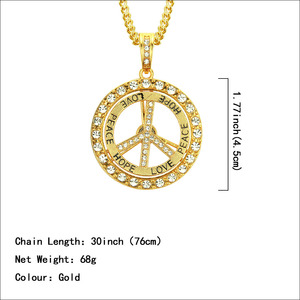 패션 환경 보호 힙합 남성용 회전 링 보그 크리스탈 HOPE PEACE LOVE 펜던트 주얼리 골드 목걸이 - Product Image 3