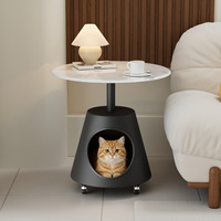 Table basse en verre style crème avec lit pour chat intégré et rangement, design minimaliste moderne pour petites maisons, idéale pour Instagram