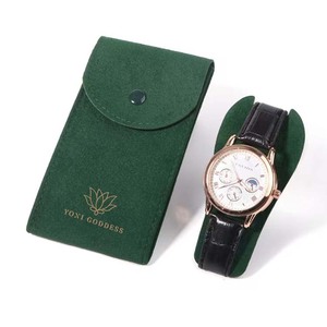 Luxury Custom <b>Watch</b> Pouch Bag Logo,Velvet Bag <b>Watch</b> Strap Pouch Black Button Close Jewelry Packaging with Cushion Interior Role - Product Image 5