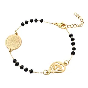 Schwarz Glas Perlen Muslimischen Gold Charme Armband Kette Religiöse Armband Frauen Zubehör