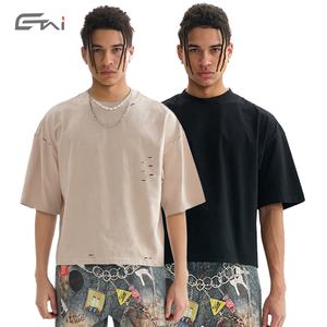 100% Cotton 270 Gsm Distressed <b>Cropped</b> Tshirts Custom High Quality Casual Boxy <b>Fit</b> <b>T</b> <b>Shirt</b> for Men - Product Image 1