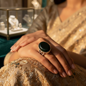 Vintage Style 925 <b>Silver</b> Onyx <b>Ring</b> for Women Resizable Statement Jewelry Fashionable Hand Pattern Licensed Private Available - Product Image 4