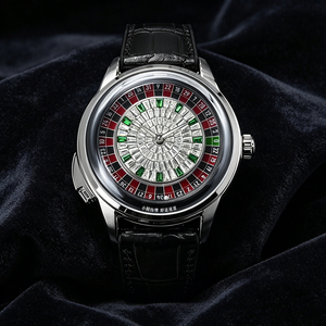 Montre-bracelet mécanique pour homme en cuir, avec verre minéral, style casino, diamant, bouton européen, pour le sport et le jeu de roulette analogique - Product Image 5