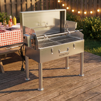 Barbecue rotatif en acier inoxydable avec hauteur réglable et chariot pliable et portable comme une valise de transport