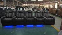Sofá Reclinable Eléctrico Extensible de Cuero Genuino Moderno para Cine en Casa con Luz LED y Estructura de Madera