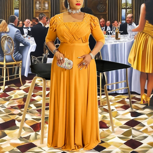 Новинка: Длинное вечернее платье макси из камвольной ткани с цветочным принтом, стразами и бисером, с длинными рукавами, для церемоний и торжеств. - Product Image 1