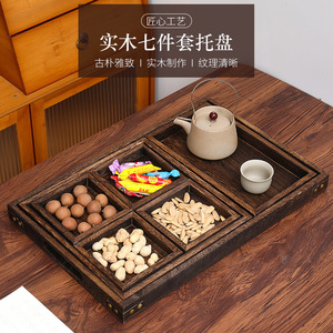 Bandeja de té de madera, bandeja para merienda del té de la tarde, bandeja para preparar té junto al hogar, juego de bandeja de té de madera maciza de siete piezas, estilo chino - Product Image 4