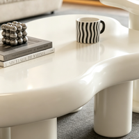 Table Basse en Bois Écologique Blanc Crème Nuage, Forme Irrégulière Organique, Meuble de Salon Moderne – Offre Spéciale