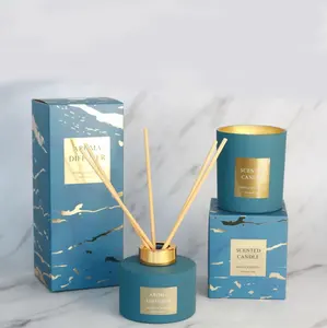 Wholesale Aroma Fragrance Oil Unique Design Reed Diffuser Candle Gift Box Set Aromatherapy set scented candle