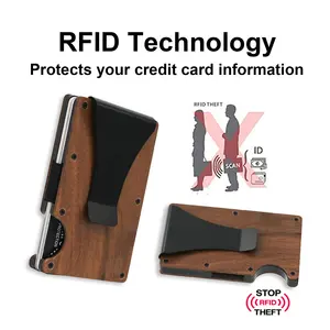 X-WORLD ร้อนขายไม้ธรรมชาติผู้ถือบัตรอลูมิเนียมกระเป๋าสตางค์บุรุษบางเฉียบที่เรียบง่าย RFID คลิปเงินกระเป๋าสตางค์ไม้