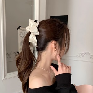 Korean <b>Style</b> Satin Polka Dot Banana Clip Elegant Back <b>Head</b> Hair Clip Women Vertical Ponytail Clip Hair Accessories - Product Image 4