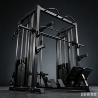 Rack de musculation tout-en-un en acier au carbone avec presse à jambes, machine Smith multifonction et poulie à bras longs pour salle de sport
