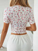Haut court Y2K à imprimé floral et bordure en dentelle, col cœur, coupe ajustée, tissé, pour femme, été