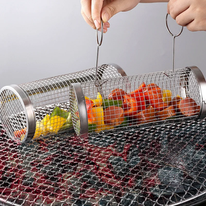 Cesta de parrilla rodante redonda para barbacoa, para camping y pícnic, utensilio de cocina para exteriores - Product Image 5