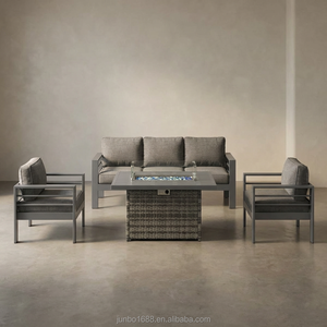 Ensemble <span class=keywords><strong>de</strong></span> canapés d'extérieur <span class=keywords><strong>de</strong></span> style industriel, mobilier <span class=keywords><strong>de</strong></span> <span class=keywords><strong>jardin</strong></span> <span class=keywords><strong>en</strong></span> métal avec table brasero <span class=keywords><strong>en</strong></span> <span class=keywords><strong>osier</strong></span>, ensemble <span class=keywords><strong>de</strong></span> <span class=keywords><strong>salon</strong></span> <span class=keywords><strong>de</strong></span> patio résistant aux intempéries pour villa - Product Image 2