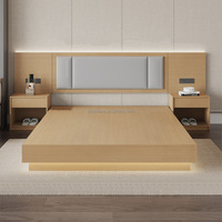 Cama de Hotel Moderna con Plataforma de Madera MDF, Cabecera Integrada y Mesitas de Noche Flotantes para Dormitorio, Apartamento y Proyectos Hoteleros Económicos