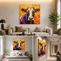 Peinture à l'huile abstraite de vache, peinte à la main sur toile, grande œuvre d'art encadrée