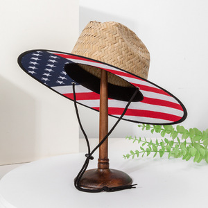 Commercio all'ingrosso di alta qualità Logo stampato personalizzato Designer di cappelli di paglia da spiaggia estiva bagnino Surf a prova di sole grande tesa cappello di paglia - Product Image 3