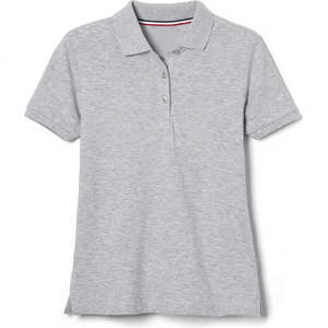 <b>Women's</b> Gray Short Sleeve Solid Pique <b>Polo</b> Shirt Casual Knitted Cotton <b>Top</b> - Product Image 1