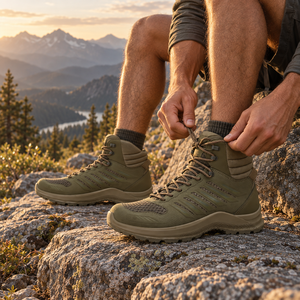 Vente en gros de bottes tactiques mi-hautes pour hommes chaussures de plein air imperméables confortables personnalisées avec nubuck artificiel pour les activités de plein air - Product Image 4