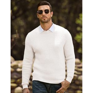 Custom Men's Anti-Wrinkle <b>Crewneck</b> <b>Sweater</b> 2025 Fashion Waffle Textured Knitted Solid Pullover Soft Casual Daily Wear - Product Image 2