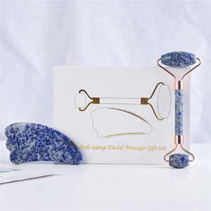 Planche à roulettes pour massage du visage en pierre naturelle avec logo personnalisé Obsidienne Néphrite Rouleau de jade rose opale Ensemble Gua Sha - Product Image 4