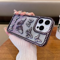 Coque de téléphone antichoc intégrale en TPU souple, design papillon brillant avec diamants, style tendance, pour iPhone 17 16 Pro Max Air