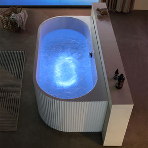 Banheira Artística Estilo Italiano com Listras, Banheira de Acrílico Independente Moderna Branca para Banheiro com Luz LED - Product Image 4