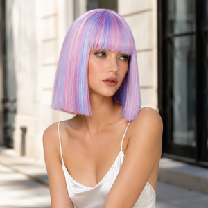 Perruque synthétique courte et droite, style bob, multicolore arc-en-ciel, avec frange, résistante à la chaleur, réglable, pour femme, avec racine naturelle, vente en gros - Product Image 6