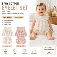 Ensemble 2 pièces pour bébé fille, tenue d'été, culotte bouffante en dentelle à œillets, ivoire rose, étiquette personnalisée boutique