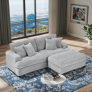 Grey Corduroy <b>Convertible</b> <b>Sofa</b> Set Single Storage Leg + Four Pillows Soft Cloud Stylish <b>Sofa</b> <b>Bed</b> for Living Room Hotel Office - Product Image 5