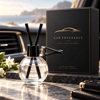 Diffuseur de parfum pour voiture, flacon rond noir suspendu 14 ml, diffuseur d'arômes pour voiture avec boîte