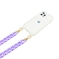 Étui transparent en silicone de 120 cm avec porte-cartes et lanière de téléphone portable en chaîne acrylique pour iPhone 17 16 15 Pro Max